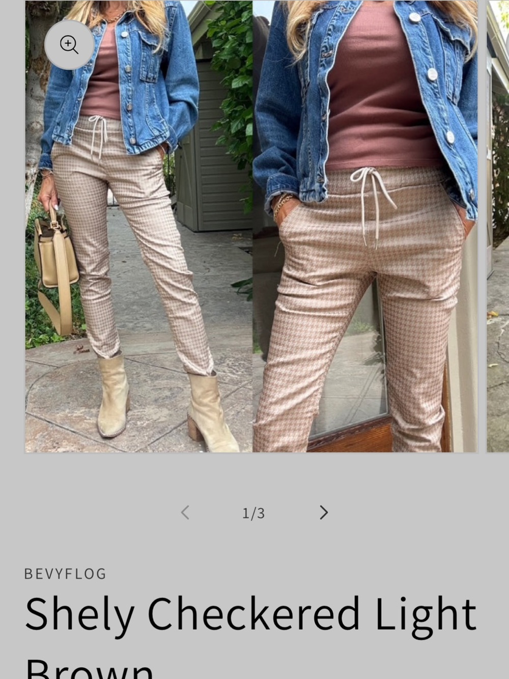 BEVY FLOG Light Brown Checkered Slim Jogger Pants